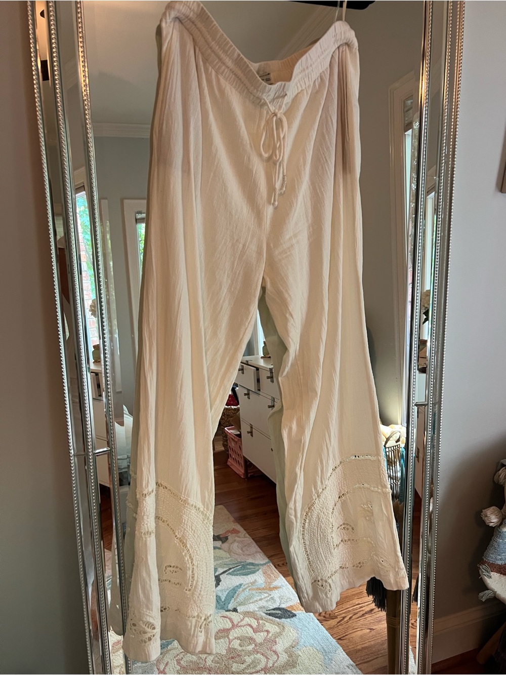 Zara Cream Lightweight Boho Crochet Wide-Leg Pants